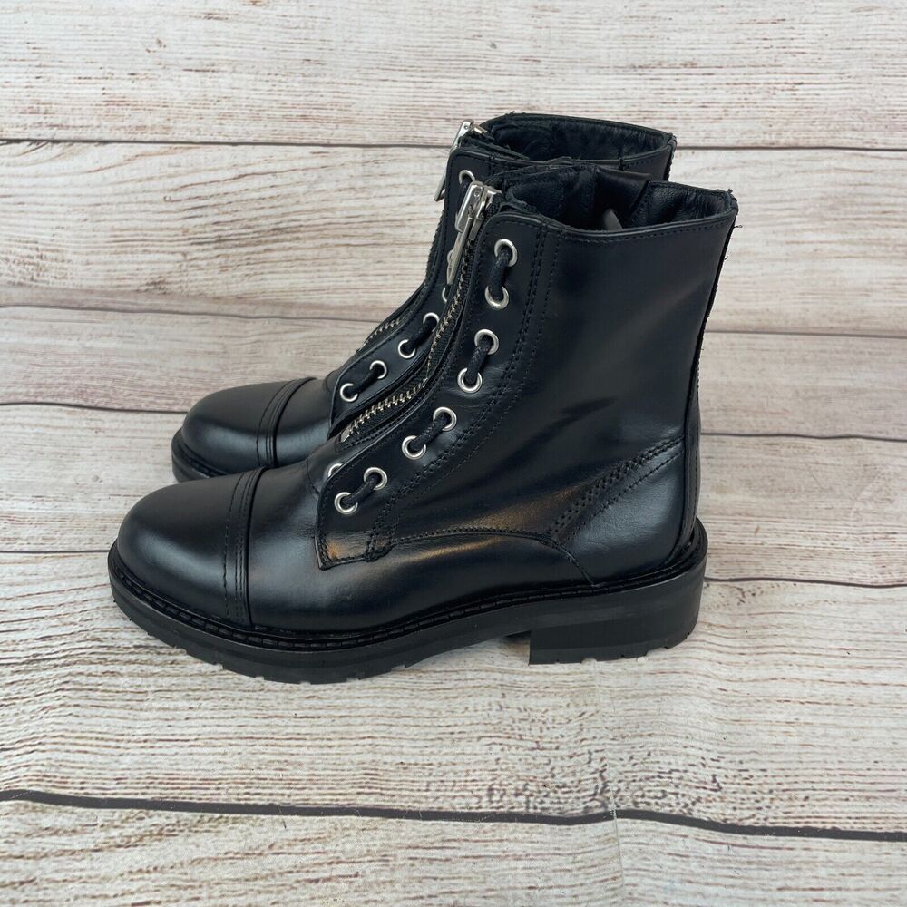 AllSaints Ariel Womens Sz 35 (5-5.5) Leather Boots Black Combat Moto - Picture 6 of 10